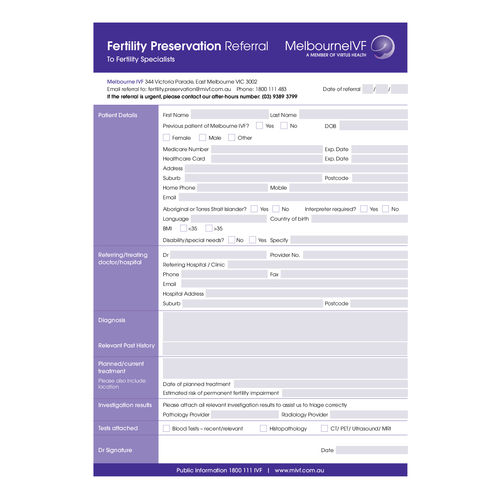 Melbourne IVF Fertility Preservation Referral Form