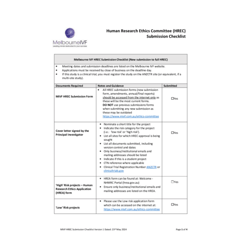 MIVF HREC Submission Checklist (CURRENT_ version1 23 May 2024).pdf